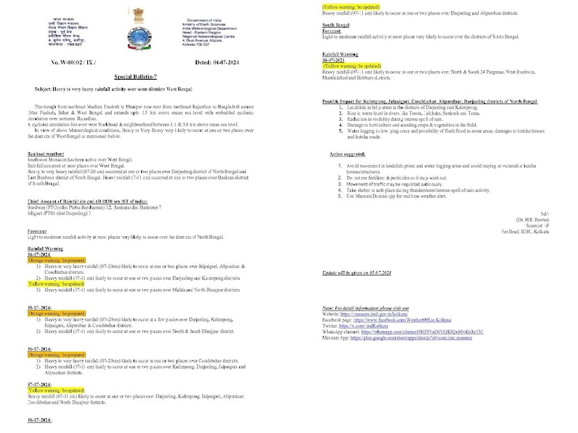 এদিকে দক্ষিণবঙ্গের একাধিক জেলাগুলিতেও সপ্তাহান্তে বৃষ্টির পরিমাণ খানিকটা বৃদ্ধি পাবে৷ এর জেরে ফের খানিকটা বজ্র-বিদ্যুৎ সহ বৃষ্টি হবে৷ তবে তারপর ফের একটু কমবে বৃষ্টিপাতের পরিমাণ৷ Photo Courtesy- Kolkata Weather/Twitter 