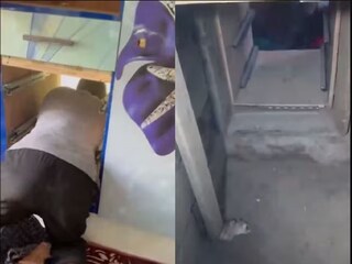 এভাবেই আলমারির আড়ালে তৈরি করা বাঙ্কারে ঢুকত জঙ্গিরা৷ বাঙ্কারের ভিতরের ছবি (ডান দিকে)৷