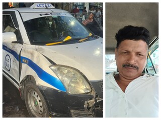 এই ট্যাক্সি বাঁচাতে গিয়ে প্রাণ যায় মহম্মদ ফিরোজের (ডান দিকে)৷