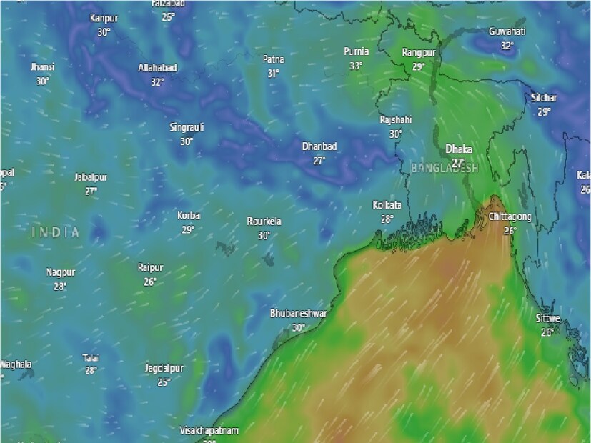 ঘূর্ণাবর্ত ও মৌসুমী অক্ষরেখার জোড়া ফলা। আজ, বৃহস্পতিবার দিনভর বৃষ্টির পূর্বাভাস। দক্ষিণবঙ্গের সব জেলাতেই মাঝারি বৃষ্টি চলবে। বিক্ষিপ্তভাবে ভারী বৃষ্টি হবে বেশ কয়েকটি জেলাতে। এমনটাই জানিয়েছে আবহাওয়া দফতর ৷ Photo Courtesy- windy