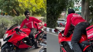 ১৫ লাখি হায়াবুসায় চেপে ফুড ডেলিভারি! অ্যাপ চালকের কীর্তিতে অবাক পথচারীরা (Instagram/@hsbofficial) ১৫ লাখি হায়াবুসায় চেপে ফুড ডেলিভারি! অ্যাপ চালকের কীর্তিতে অবাক পথচারীরা (Instagram/@hsbofficial)