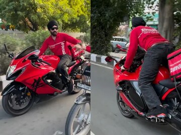 ১৫ লাখি হায়াবুসায় চেপে ফুড ডেলিভারি! অ্যাপ চালকের কীর্তিতে অবাক পথচারীরা (Instagram/@hsbofficial)