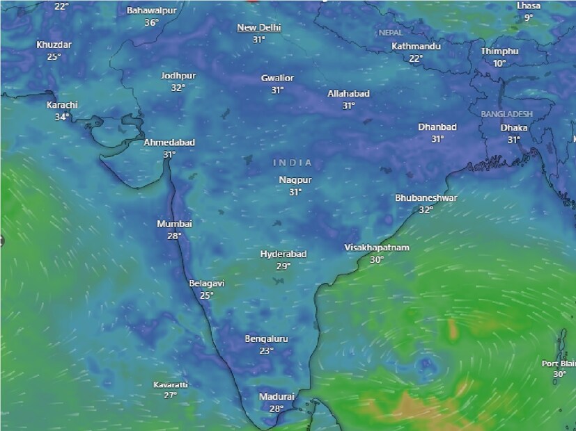 বাংলার আবহাওয়া: আগামিকাল দুর্গাপুজো কার্নিভালের দিন মঙ্গলবার বৃষ্টির সম্ভাবনা বাড়বে দক্ষিণবঙ্গে। উপকূলের জেলা-সহ সংলগ্ন দক্ষিণবঙ্গের জেলাগুলিতে বিক্ষিপ্তভাবে বৃষ্টি। দু-এক জায়গায় হালকা থেকে মাঝারি বৃষ্টির সম্ভাবনা। কলকাতা-সহ দক্ষিণবঙ্গের বেশ কিছু জেলাতে স্থানীয়ভাবে বৃষ্টির সম্ভাবনা। Photo Courtesy- Windy