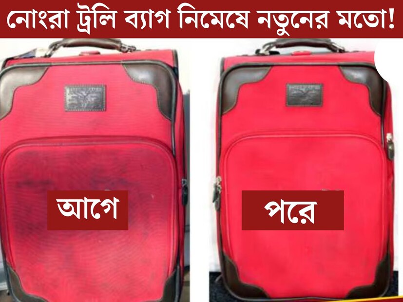 অনেক দিন পড়ে থাকতে থাকতে নোংরা হয়ে যায় ট্রলি ব‍্যাগ। কিন্তু মুশকিল হল ট্রলি ব‍্যাগ পরিষ্কার করা। কীভাবে চকচকে করা যায়, কালো দাগ ছোপ ধরে যাওয়া ট্রলি ব‍্যাগ। 