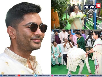 হয়েছে অস্ত্রোপচার, চোখে কালো চশমা! মেয়ের হাত ধরে মমতার বাড়ির কালীপুজোয় অভিষেক