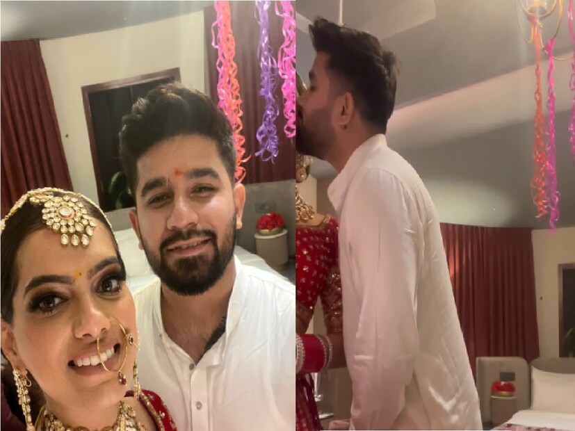 ভাইরাল ভিডিওতে ফুলশয্যার রাতের বিভিন্ন মুহূর্ত এসেছে। বর তাঁর নতুন কনেকে বিয়ের গয়না খুলতে সাহায্য করছে। নববধূর শরীর ছুঁয়ে থাকা  বর রোমান্টিক মেজাজে  চুম্বন করছেন৷ Photo Courtsey- arushirahulofficial_