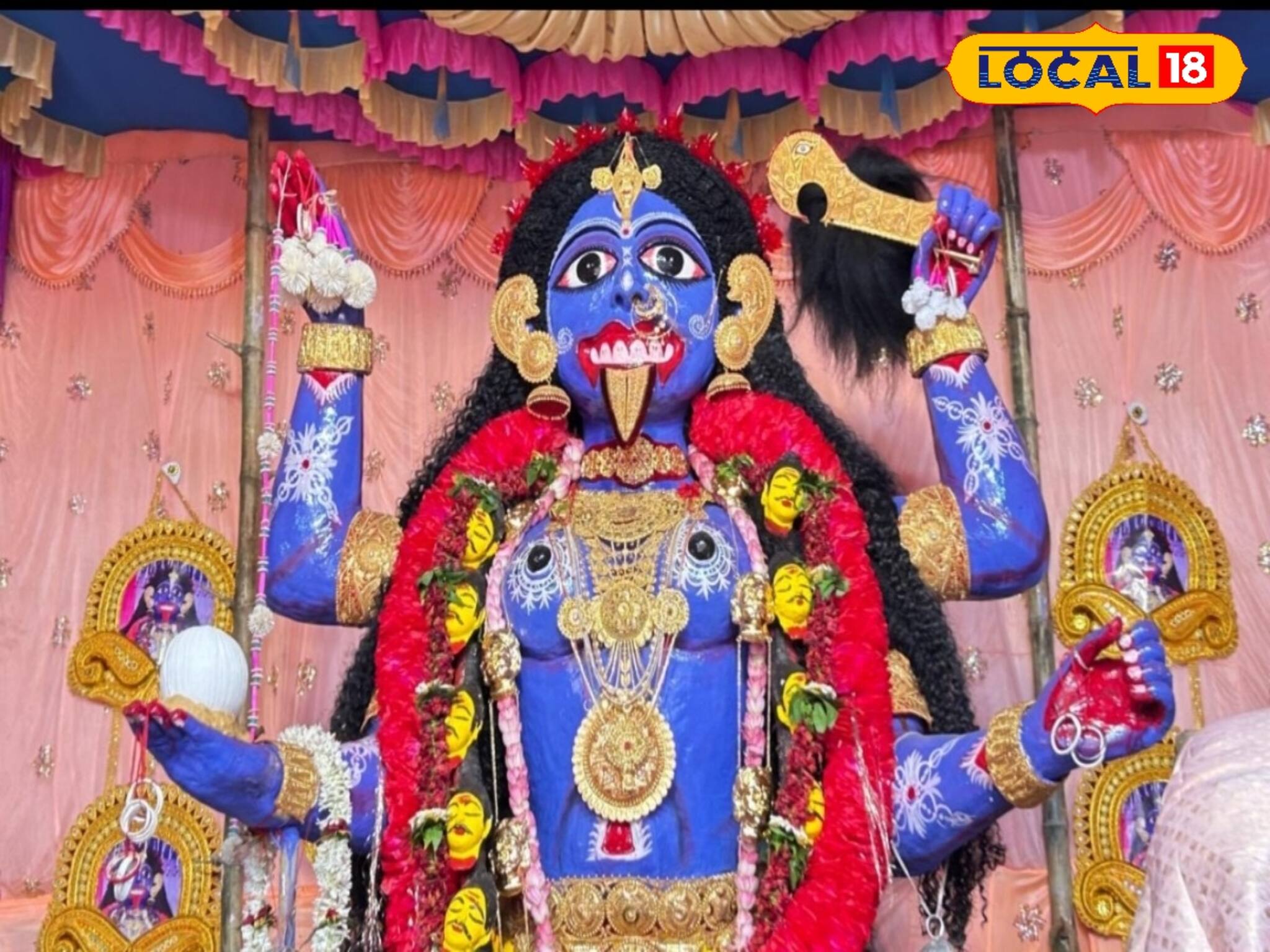 বোল্লা মা কালীর অপূর্ব রূপ, হিরের টিপ, সোনার জিভ, গলায় মুন্ডমালা ও রুপোর নুপূর