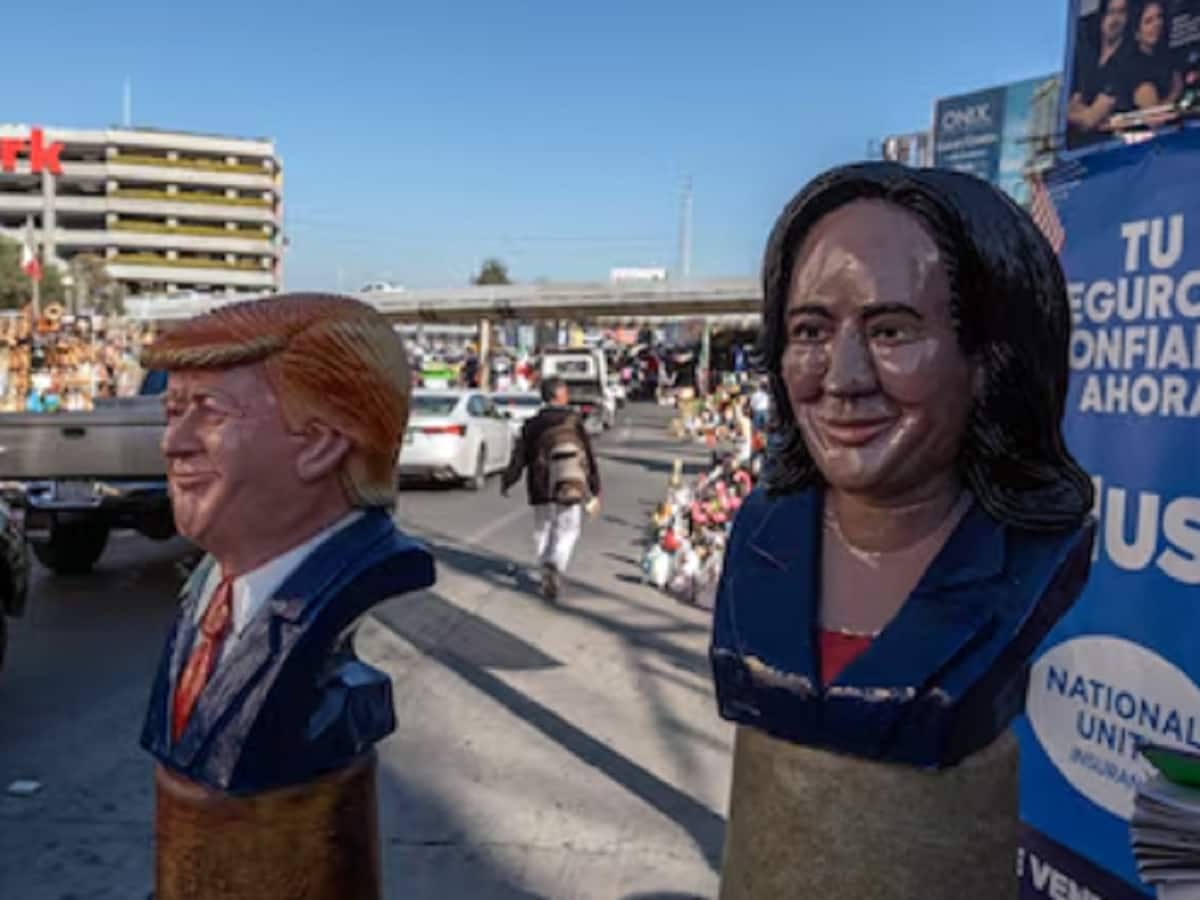 Plaster figurines of Kamala Harris and Donald Trump displayed for sale in Tijuana, Baja California State, Mexico (Photo: AFP)