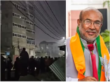 কারফিউ আবহে মণিপুরের মুখ্যমন্ত্রীর বাড়ির সামনে বিক্ষোভ! ছিলেন না বীরেন, ছোড়া হল কাঁদানে গ্যাস 