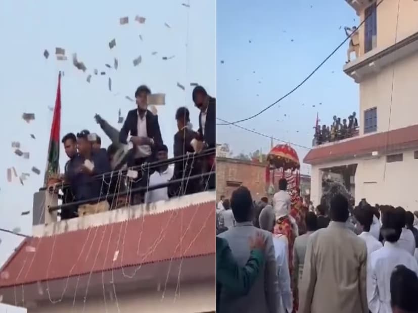 সোশ্যাল মিডিয়ায় যে ভিডিয়ো ভাইরাল হয়েছে, তাতে দেখা যাচ্ছে - একটি বাড়ির বারান্দা ও ছাদে কিছু ব্যক্তি দাঁড়িয়ে রয়েছেন। এবং তাঁরা কাঁড়ি কাঁড়ি নোট বের করে উপর থেকে নীচে ছুড়ে দিচ্ছেন।