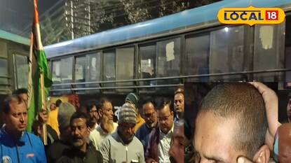 বিক্ষোভ দেখাচ্ছে বাসের কর্মীরা সঙ্গে আহত বাস চালক