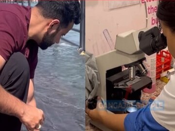 হরিদ্বারের বহমান গঙ্গা থেকে জল তুলে এনে অণুবীক্ষণ যন্ত্রের তলায় ধরলেন যুবক