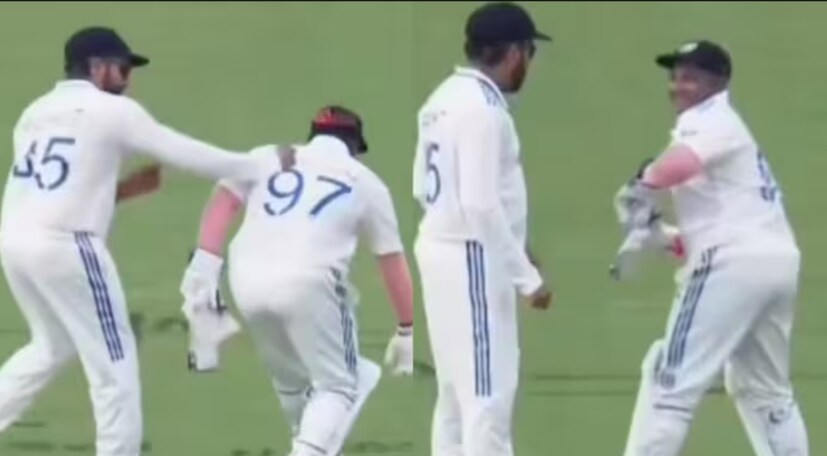 সরফরাজ খান ক্যাচ ফেলতেই মেজাজ হারান রোহিত শর্মা। সকলকে অবাক করে মাঠেই সরফরাজ খানের  পিঠে কিল মেরে বসেন রোহিত।