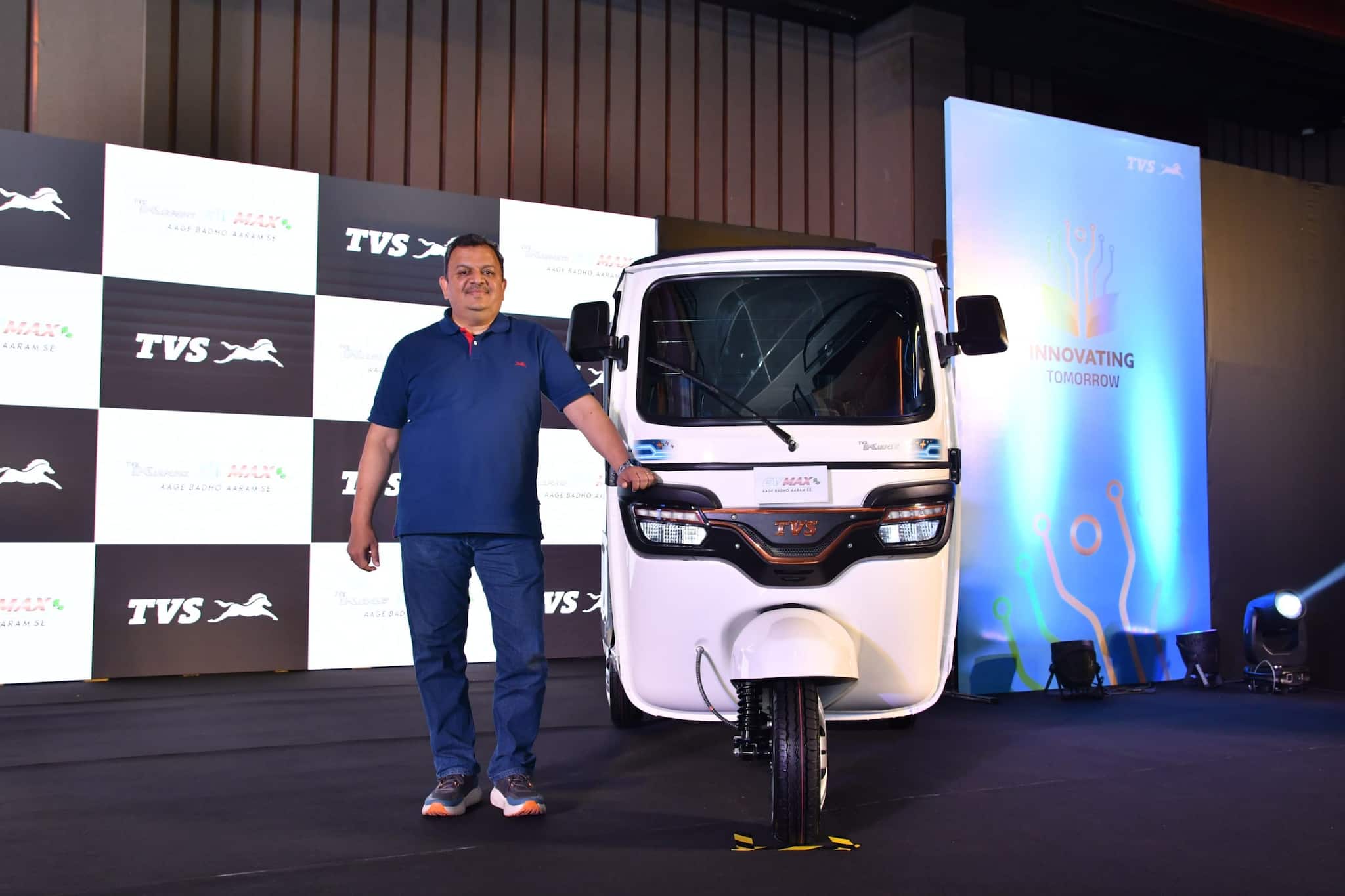 Mr. Rajat Gupta, Business Head, Commercial Mobility, TVS Motor Company with the newly launched TVS King EV MAX in Kolkata