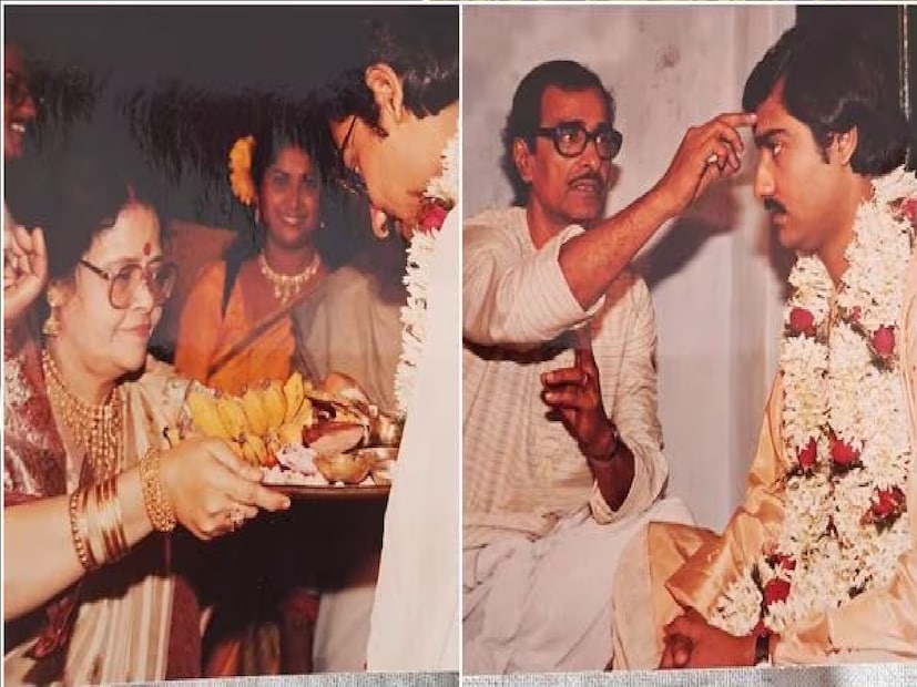 বরকে বরণ করে নিচ্ছেন রেশমির পরিবার। তসরের পাঞ্জাবি, ধুতি পরেই বিয়ে করতে এসেছিলেন অভিনেতা। আনন্দ ভরপুর। পুরনো দিনের বিয়েবাড়ির নস্টালজিয়াই ধরা পড়ল এই ছবিতে। 