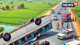 প্রবল গতিতে রাস্তায় দাঁড়িয়ে থাকা ষাঁড়কে ধাক্কা! নিয়ন্ত্রণ হারিয়ে উল্টে গেল মহাকুম্ভ ফেরত যাত্রীবোঝাই বাস, নিহত ২ মহিলা, আহত একাধিক - AI Image