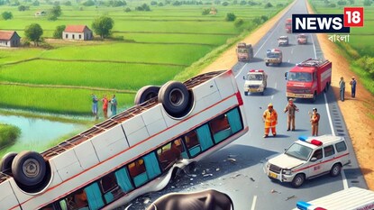 প্রবল গতিতে রাস্তায় দাঁড়িয়ে থাকা ষাঁড়কে ধাক্কা! নিয়ন্ত্রণ হারিয়ে উল্টে গেল মহাকুম্ভ ফেরত যাত্রীবোঝাই বাস, নিহত ২ মহিলা, আহত একাধিক - AI Image প্রবল গতিতে রাস্তায় দাঁড়িয়ে থাকা ষাঁড়কে ধাক্কা! নিয়ন্ত্রণ হারিয়ে উল্টে গেল মহাকুম্ভ ফেরত যাত্রীবোঝাই বাস, নিহত ২ মহিলা, আহত একাধিক - AI Image