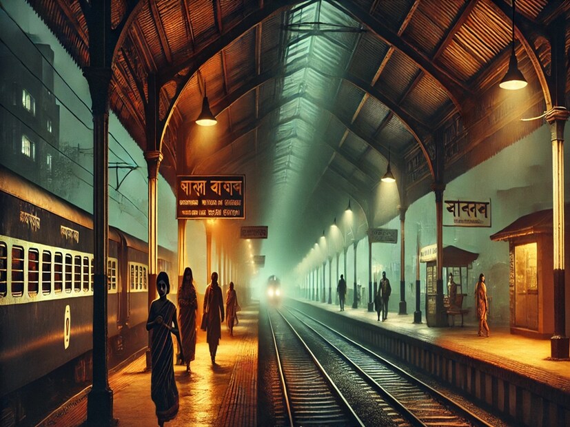 *ভোটপট্টি রেল স্টেশনে সন্ধ্যার পরই চেপে ধরে আতঙ্ক, নেই টিকিট কাটার ব্যবস্থাও! উত্তরবঙ্গে যখন একের পর এক রেল স্টেশন নতুন সাজে সজ্জিত হচ্ছে, তখনই ভোটপট্টি রেল স্টেশন যেন পিছিয়ে পড়েছে সময়ের সঙ্গে। ছবিঃ এআই। প্রতিবেদনঃ সুরজিৎ দে।