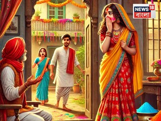 শ্বশুরের সঙ্গে হোলি খেলতে খেলতেই ঘরে ঢুকে গেলেন বৌমা! শাশুড়ি দরজা খুলে 'দুষ্টুমি' দেখেই অজ্ঞান, তারপর যা হল...AI Image