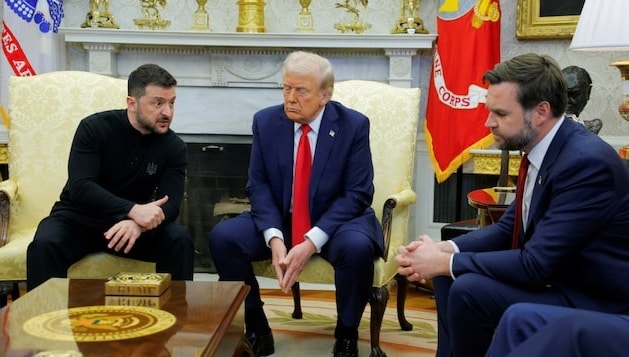 US President Donald Trump, Ukrainian President Volodymyr Zelenskyy and US Vice-President JD Vance