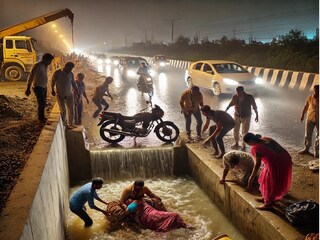 ড্রেনে পড়ে মর্মান্তিক মৃত্যু দুই শিশুর। (প্রতীকী ছবিটি চ্যাট জিপিটি দ্বারা নির্মিত) 