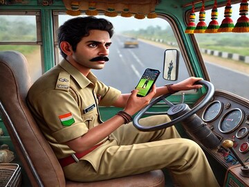 বাস চালাতে চালাতে খেলা দেখার মাশুল। চাকরি হারালেন চালক। (ai image)