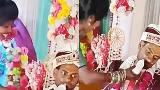 বিয়ের আসরে জোর করে বরের মুখে ফিডিং বোতলে দুধ খাওয়ানো- Photo Courtesy- Instagram/ Video Grab 