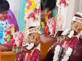 বিয়ের আসরে জোর করে বরের মুখে ফিডিং বোতলে দুধ খাওয়ানো- Photo Courtesy- Instagram/ Video Grab 