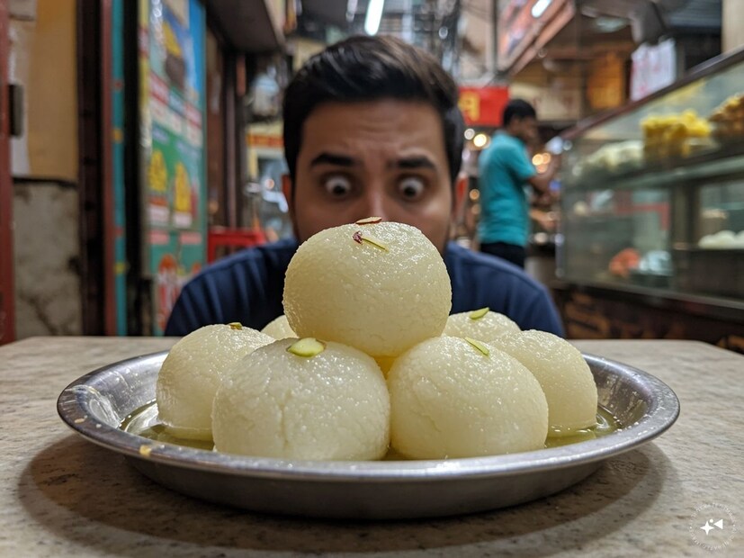 রসগোল্লা ভালবাসেন না এমন বাঙালি? খুঁজে পাবেন আতসকাচ দিয়ে খুঁজলেও। আসলে বাঙালি আর রসগোল্লা যেন মুদ্রার এপিঠ আর ওপিঠ পিঠ। বাঙালির সুখে দুঃখে আনন্দ উৎসবে এই মিষ্টির কোনও বিকল্প নেই। অন্য সব মিষ্টি একদিকে তো রসগোল্লার পাল্লা ভারী অন্য দিকে। AI Genrated Representative Image 