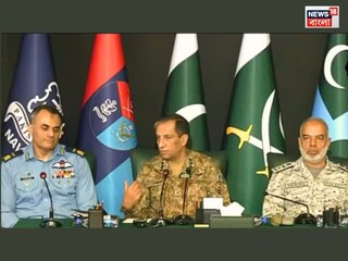 Aurangzeb Ahmed. DG ISPR Lt Gen Ahmed Sharif Chaudhry and a Navy spokesperson. (Image Credit: X)