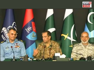 Aurangzeb Ahmed. DG ISPR Lt Gen Ahmed Sharif Chaudhry and a Navy spokesperson. (Image Credit: X)