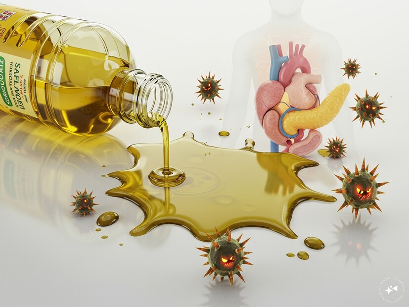 ৭. স্যাফফ্লাওয়ার তেল (Safflower Oil)এই তেলে পলিআনস্যাচুরেটেড ফ্যাট থাকে, যা রান্নার সময় ভেঙে ক্ষতিকর ফ্রি র&#x200d;্যাডিক্যালে পরিণত হয়। এছাড়াও এতে থাকা ওমেগা-৬ ফ্যাটি অ্যাসিড (যেমন লিনোলিক অ্যাসিড) হৃদরোগ, ক্যান্সার ও ডায়াবেটিসের ঝুঁকি বাড়ায়।

