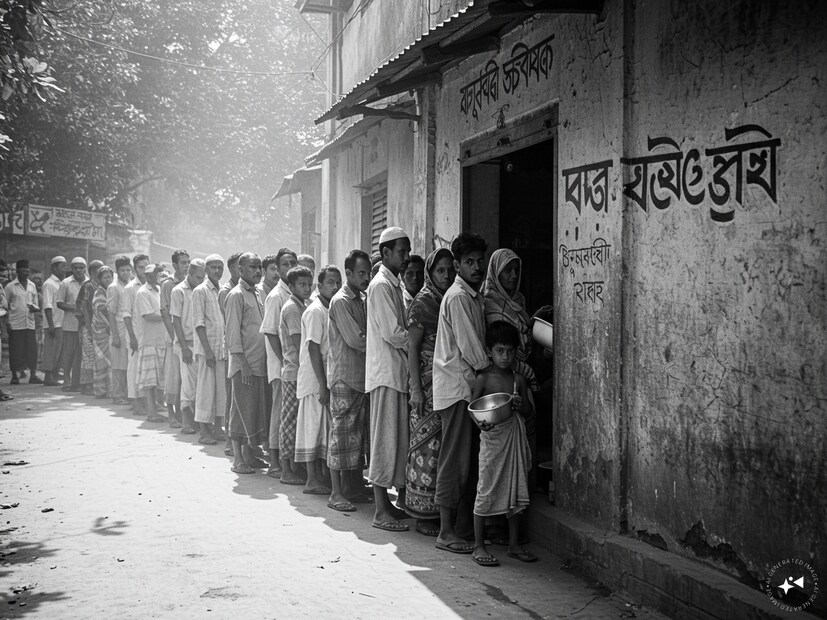 ১৯৭১ সাল ছিল সঙ্কটের সময়। খাদ্য, চিনির মতো জিনিসের রেশন চালু হয়েছিল। পেট্রল, কেরোসিন, খাদ্যশস্য—সবকিছুর ঘাটতি দেখা দিয়েছিল। বড় শহরে মানুষ রেশন দোকানে ঘণ্টার পর ঘণ্টা লাইনে দাঁড়িয়ে থাকত। মজুতদারি ও কালোবাজারিও ছিল প্রবল।