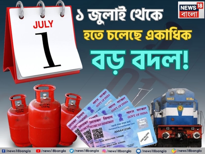 জুন মাস শেষের পথে ৷  আর নতুন মাস অর্থাৎ জুলাই ২০২৫ শুরু হতেই লাগু হতে চলেছে একাধিক বড় পরিবর্তন । ১ জুলাই ২০২৫ থেকে সারা দেশে এমন কিছু নিয়ম কার্যকর হতে চলেছে, যার সরাসরি প্রভাব পড়তে পারে সাধারণ মানুষের পকেটে। এই পরিবর্তনগুলোর মধ্যে রয়েছে রেলওয়ে টিকিট বুকিংয়ের নিয়ম, এলপিজি সিলিন্ডারের দাম, প্যান কার্ড সংক্রান্ত প্রক্রিয়া, ব্যাঙ্কিং চার্জ -সহ আরও অনেক কিছু।  