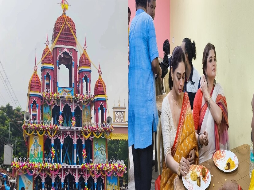 Tollywood Actress Srabanti Chatterjee at Mahesh Jagannath ratha yatra and takes away prasads of lord jagannnath