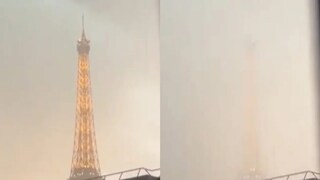 Heavy Rain Eiffel Tower Vanished- X Account Video Grab Heavy Rain Eiffel Tower Vanished- X Account Video Grab