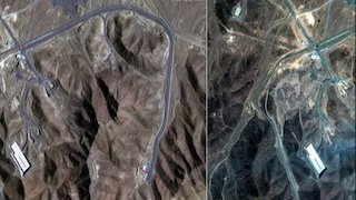 আমেরিকার হামলার আগে  (বাঁদিকে) এবং পরে ফোরডো পরমাণু কেন্দ্রের উপগ্রহ চিত্র৷ (ম্যাক্সার টেকনলজিস-এ র থেকে পাওয়া ছবি, সৌজন্যে- রয়টার্স)