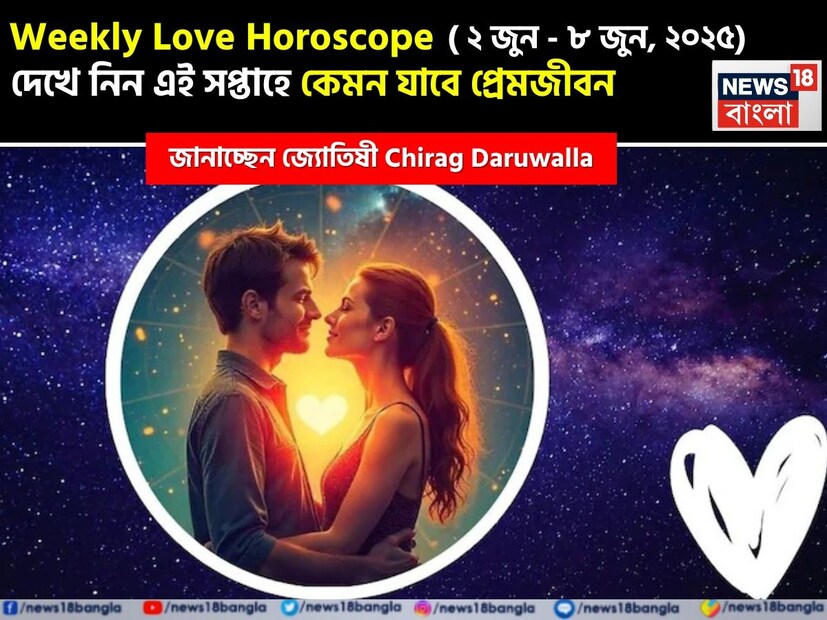 Love Horoscope Weekly: ২ জুন, ২০২৫ – ৮ জুন, ২০২৫- কেমন যাবে এই সপ্তাহে প্রেমজীবন, জানাচ্ছেন জ্যোতিষী চিরাগ দারুওয়ালা