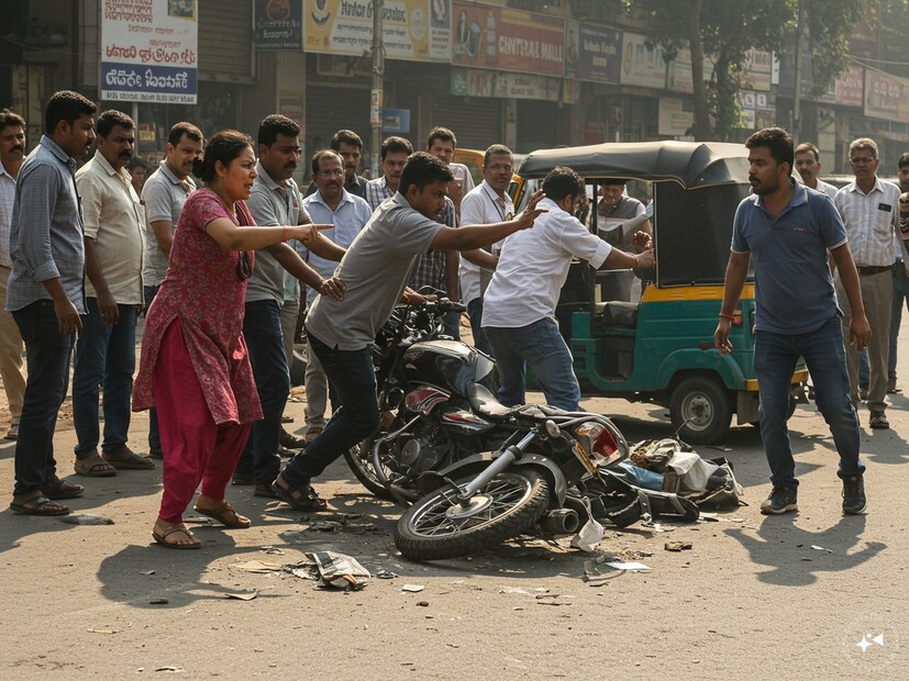 জানা গিয়েছে, ওই মহিলা ও তাঁর স্বামী তাঁদের মোটর বাইকে করে বেল্লান্দুরের সেন্ট্রো মলের কাছে যাচ্ছিলেন৷ সেই সময় তাঁদের  বাইকের সঙ্গে পাশাপাশি ধাক্কা লাগে লোকেশ নামের ওই অটোচালকের৷ লোকেশের অভিযোগ, বিনা প্ররোচনায় তাঁকে মারধর শুরু করেন ওই দম্পতি৷ জুতো পেটা করতে থাকেন ওই মহিলা৷ Generated image