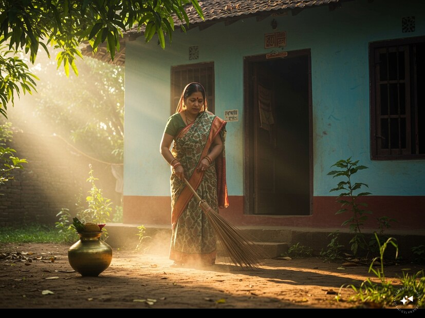 ইতিবাচক কথা বলতে থাকুন, প্রার্থনার মতো করে বলুন, ‘হে মা লক্ষ্মী, কৃপা করো, দারিদ্র্য দূর করো’, ‘কলহ-কষ্ট দূর হোক, প্রেম-সুখ ভরপুর হোক’৷ সকালে ঝাড়ু দেওয়ার সময় মনে মনে বলুন এবং তারপর পুরো বাড়িতে গঙ্গাজল ছিটিয়ে দিন। এটি করলে বাড়ির নেতিবাচক শক্তি দূর হয় এবং ইতিবাচক শক্তির প্রবাহ বজায় থাকে।  Generated image