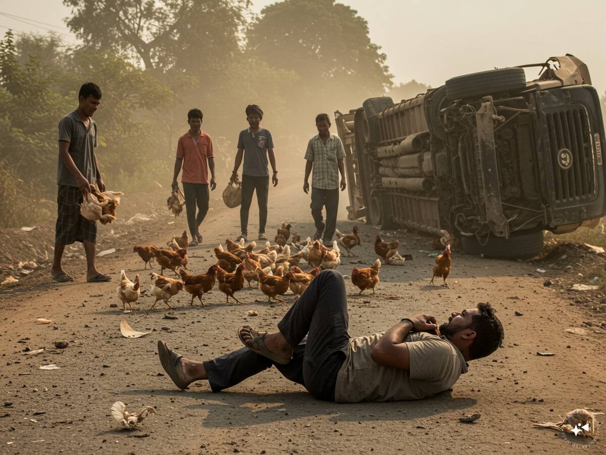আহত চালক ছটফট করছিলেন যন্ত্রণায়, আর গ্রামবাসীরা লুটে নিচ্ছিলেন মুরগি—ভিডিও দেখলে আত্মা কেঁপে উঠবে!