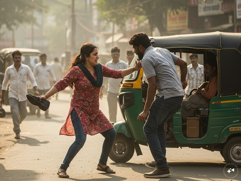 পঙ্খুরি মিশ্রা৷ বছর আঠাশের এক মহিলা৷ সম্প্রতি ভাইরাল হওয়া একটি ভিডিয়োয় তাঁকে দেখা যায় এক অটো ড্রাইভারকে জুতোপেটা করতে৷ কেন অটোচালককে জুতোপেটা করছিলেন ওই মহিলা? Generated image