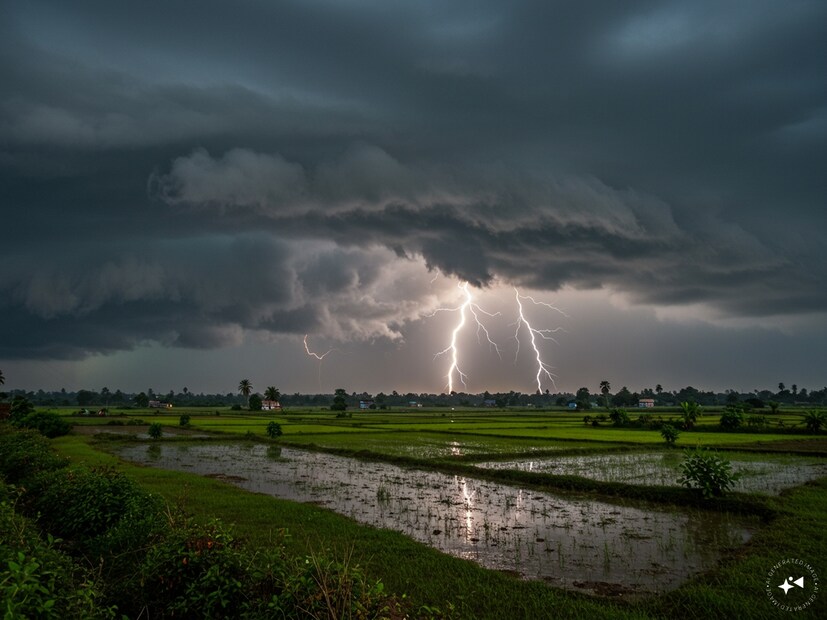 আগামী দু'ঘণ্টায় রাজ্যের দুই জেলায় ঝড় বৃষ্টির সতর্কতা। বজ্রবিদ্যুৎসহ ঝড়বৃষ্টির হবে পুরুলিয়া এবং ঝাড়গ্রাম জেলায়। সঙ্গে ৩০ থেকে ৪০ কিলোমিটার গতিবেগে দমকা ঝোড়ো বাতাস, জানাল আলিপুর আবহাওয়া দফতর। AI Generated image