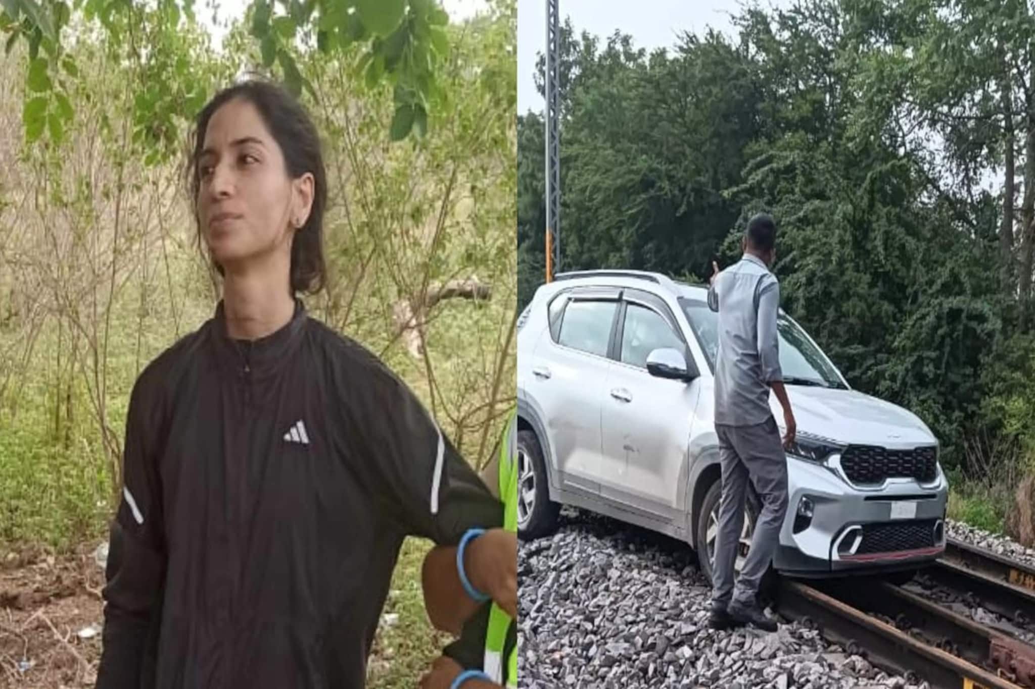 রেল লাইনে গাড়ি নিয়ে ছুটে যাচ্ছেন মহিলা, পিছনে দৌড়চ্ছেন ২০ জন! টেনে-হিঁচড়ে বের করা হল...