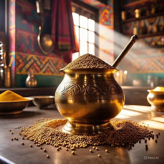 সরষের বীজ: এক চামচ সরষে দানা জল বা দুধে ভিজিয়ে পিরিয়ড শুরুর এক সপ্তাহ আগে থেকে খেতে হবে। এটা সম্ভাব্য তারিখ পিছিয়ে দিতে সাহায্য করে। সরষের বীজ বিভিন্ন পুষ্টিগুণে সমৃদ্ধ। প্রাকৃতিক উপায়ে পিরিয়ড বিলম্ব করতে এর জুড়ি নেই। Photo Courtesy- Representative (Meta AI)