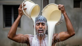 চার বালতি দুধে স্নান করেন তিনি (AI Generated Image)