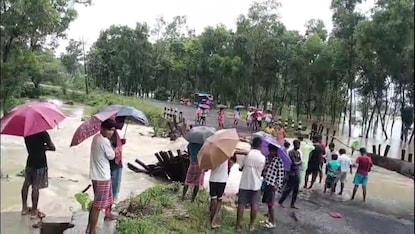 জমিতে জমা জলের তোড়ে ভেসে গেল অস্থায়ী সেতু, চরম দুর্ভোগে বাসিন্দারা জমিতে জমা জলের তোড়ে ভেসে গেল অস্থায়ী সেতু, চরম দুর্ভোগে বাসিন্দারা