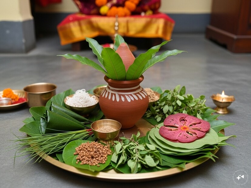 পুজোর নৈবেদ্য সাজিয়ে দেওয়া হয় কলাপাতায় বা কচুপাতায়। সব মিলিয়ে এই ৭ রকম পাতা মনসাদেবীর পুজোয় অবিচ্ছেদ্য অঙ্গ। (Disclaimer: এই প্রতিবেদনটি কেবলমাত্র সাধারণ তথ্যের জন্য, তাই বিস্তারিত জানতে হলে সর্বদা বিশেষজ্ঞের পরামর্শ নিন।)(সব ছবি-AI Generated Images)