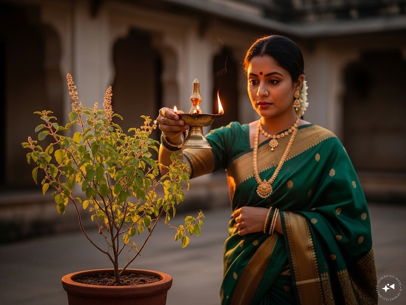 তাই প্রতিদিন তুলসী গাছের পুজো করা উচিত এবং সন্ধ্যাকালে তুলসী গাছের কাছে প্রদীপ জ্বালানো উচিত৷ এছাড়াও, তুলসী গাছের সঙ্গে জড়িত এমন একাধিক উপাচার রয়েছে৷ যা আদতে আমরা জানিই না৷ অথচ, সাংসারিক জীবনে তার প্রভাব সুদূরপ্রসারী৷ Generated image