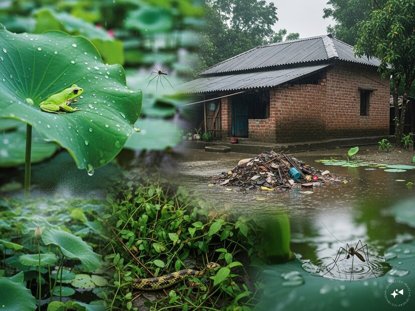 বর্ষাকাল এক দিকে যেখানে সবুজ ও শীতলতা নিয়ে আসে, অন্য দিকে, এই ঋতু আবার তার সঙ্গে অনেক বিপদও বয়ে আনে। বৃষ্টি হলেই পোকামাকড়, ব্যাঙ এবং বিশেষ করে সাপের আনাগোনা হঠাৎ বেড়ে যায়। নিরাপদে থাকতে ঘরদোর সাফ রাখতে হবে, বাড়ির চারপাশে জঞ্জাল জমতে দেওয়া চলবে না। কার্বলিক অ্যাসিড ছড়িয়ে দিতে হবে বাড়ির চারপাশে, তাতেও অনেকটা সুরক্ষিত থাকা যাবে।Representative Image
Image Generated By AI